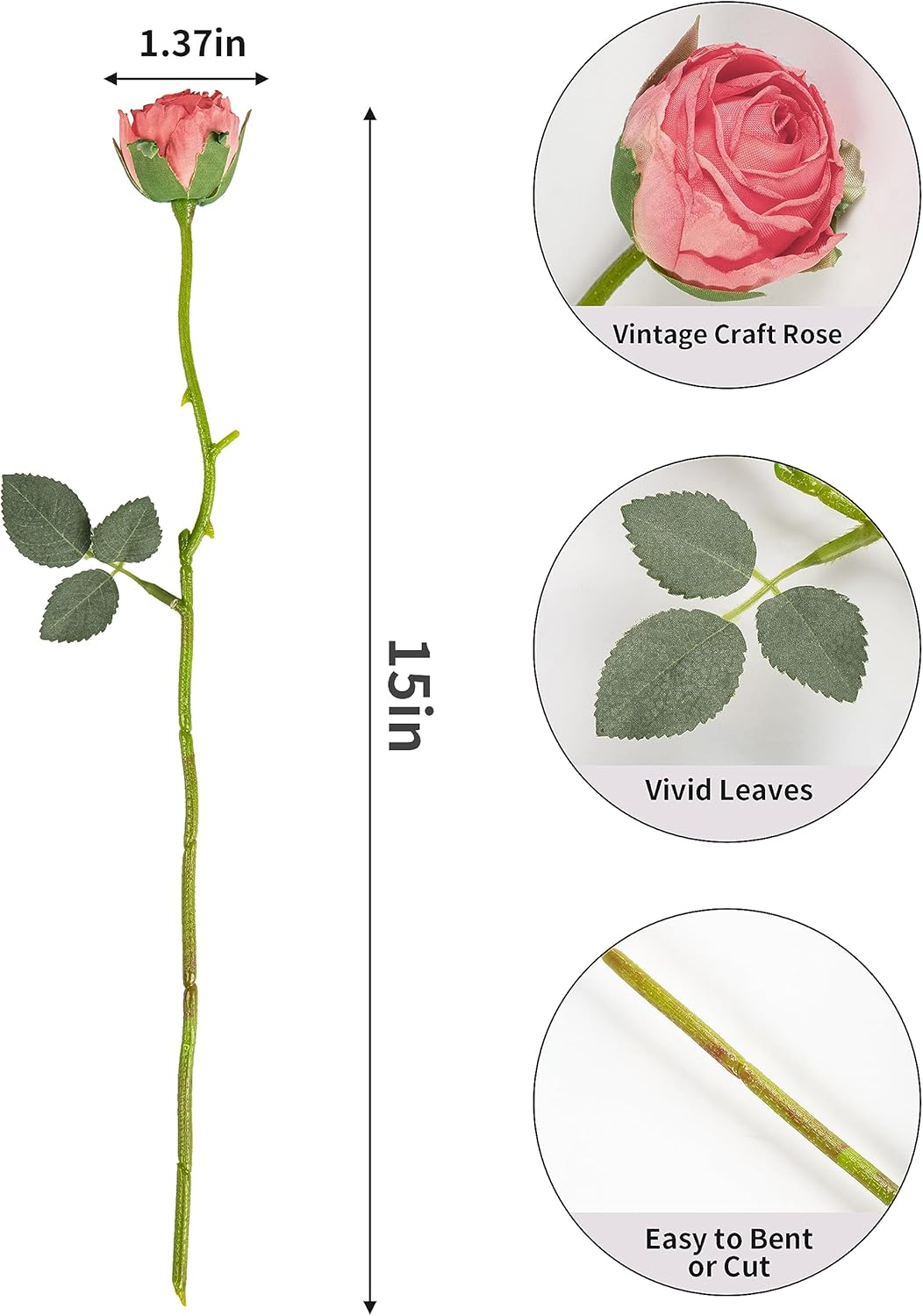 DuHouse 24pcs Artificial Vintage Roses Silk Mini Rose with Stem Fake Rose Bouquets for Arrangement Wedding Centerpiece Party Home Decoration(Vintage Pink) - Image 2