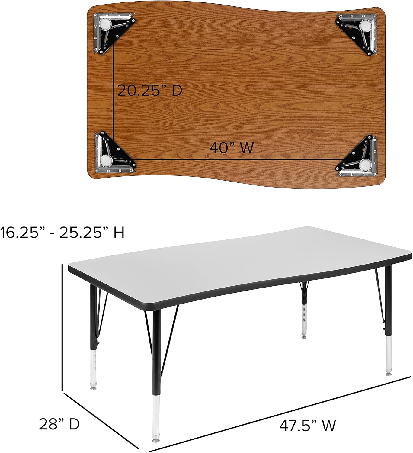 EMMA + OLIVER 3 Piece 76" Oval Wave Collaborative Grey Kids Adjustable Activity Table Set