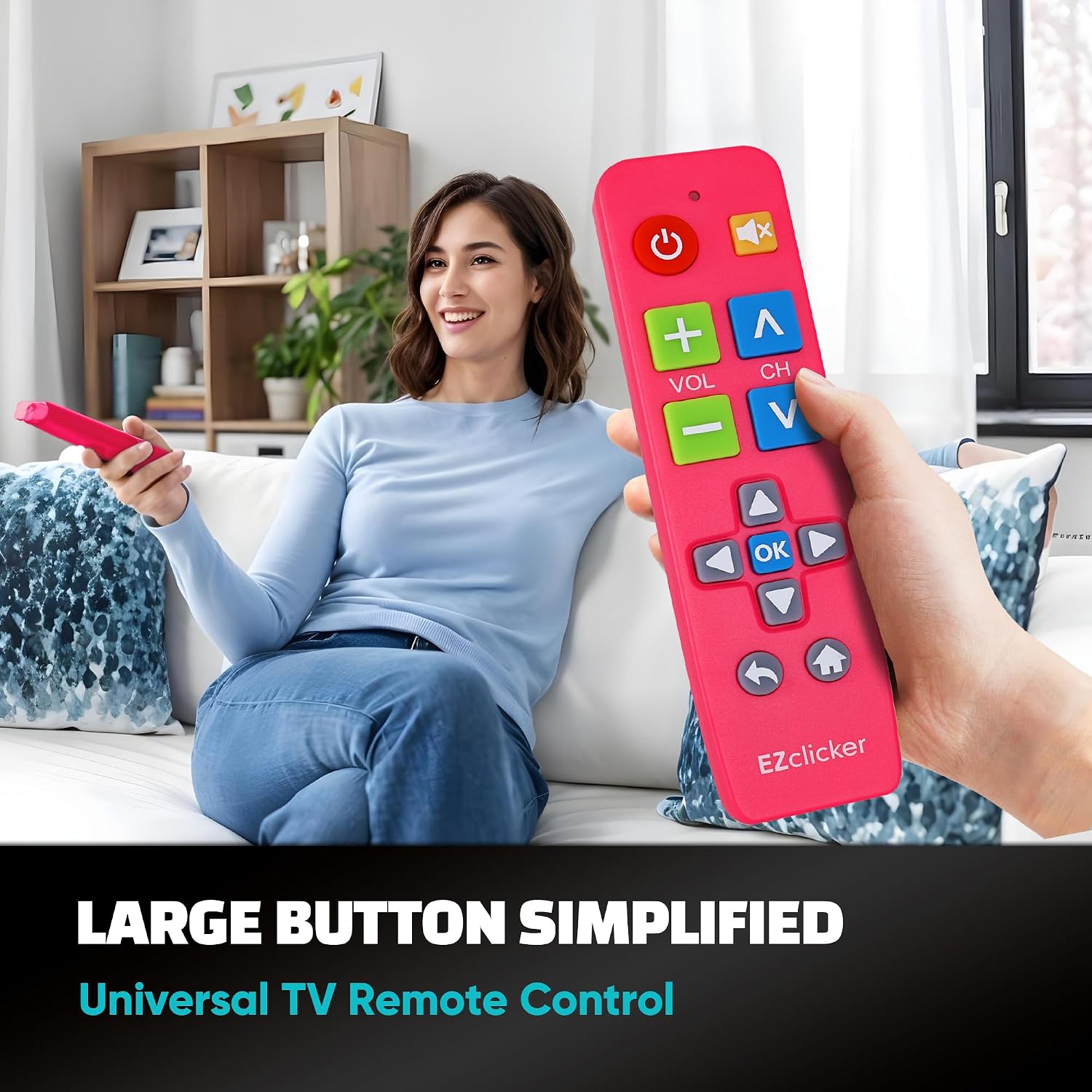 EZclicker Big Button Universal TV Remote, Easy to Use for All Ages (Pink) image 2