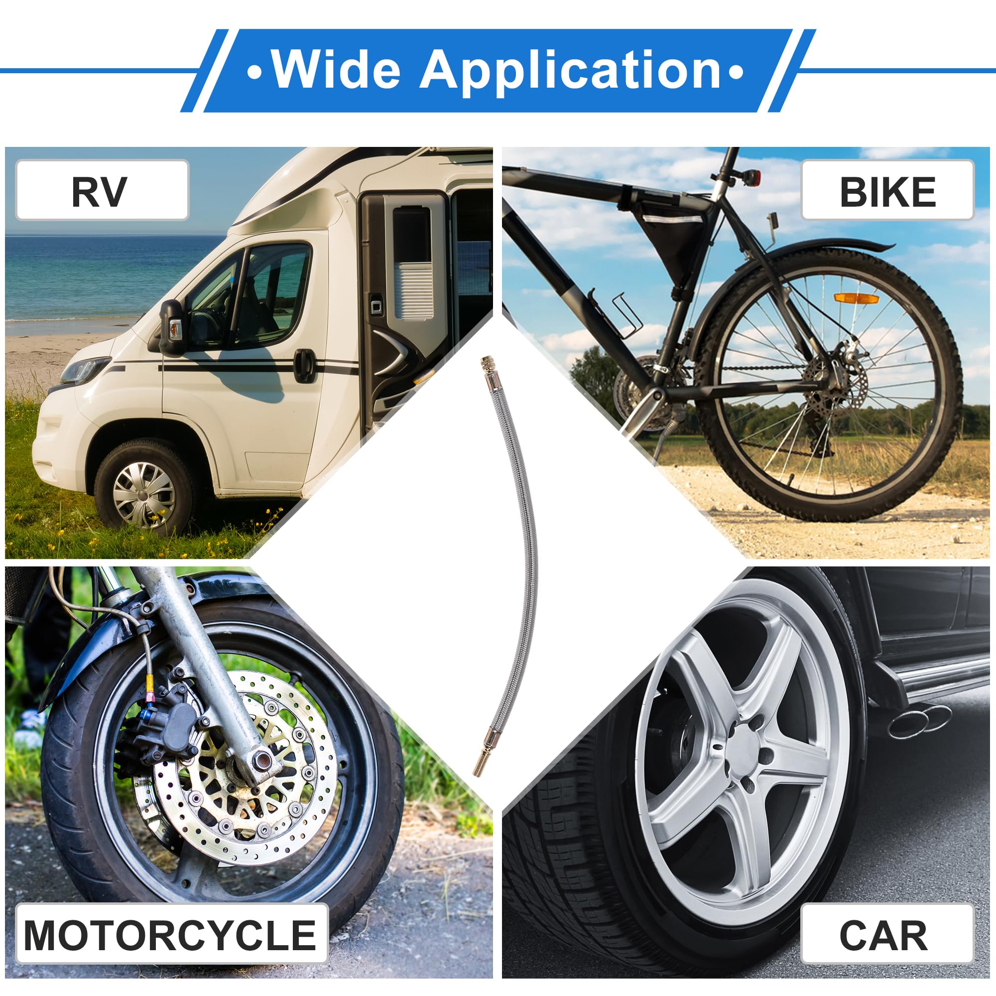 HEROFFIX 1 Set 180 Dergee Copper Tire Valve Extension with Universal Stainless Steel 350mm Tyre Valve Stem Extender for Car Motorcycle RV Truck Bike
