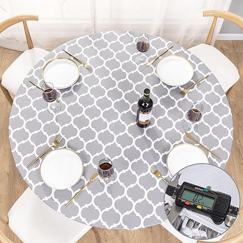 Miniatura 5 de UMINEUX Mantel redondo de vinilo ajustable con bordes elásticos y reverso de franela, funda de mesa redonda impermeable para uso en interiores y