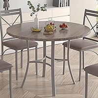 Vista 12 de VECELO Mesa de comedor redonda de 36 pulgadas para 4, comedor de mármol sintético con marco de metal para cocina, apartamento, hogar, ahorro