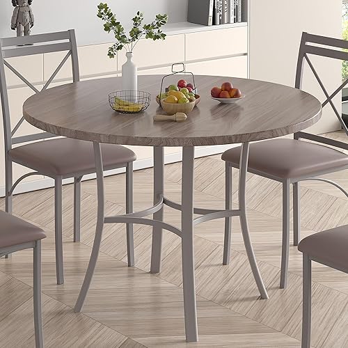 Miniatura 12 de VECELO Mesa de comedor redonda de 36 pulgadas para 4, comedor de mármol sintético con marco de metal para cocina, apartamento, hogar, ahorro