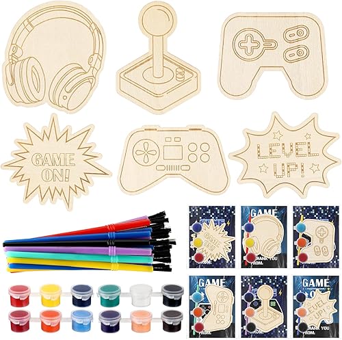 Chunful Juego de 24 juegos de videojuegos, recuerdos de fiesta, videojuegos, pintura de madera, manualidades, manualidades, regalos para el hogar,