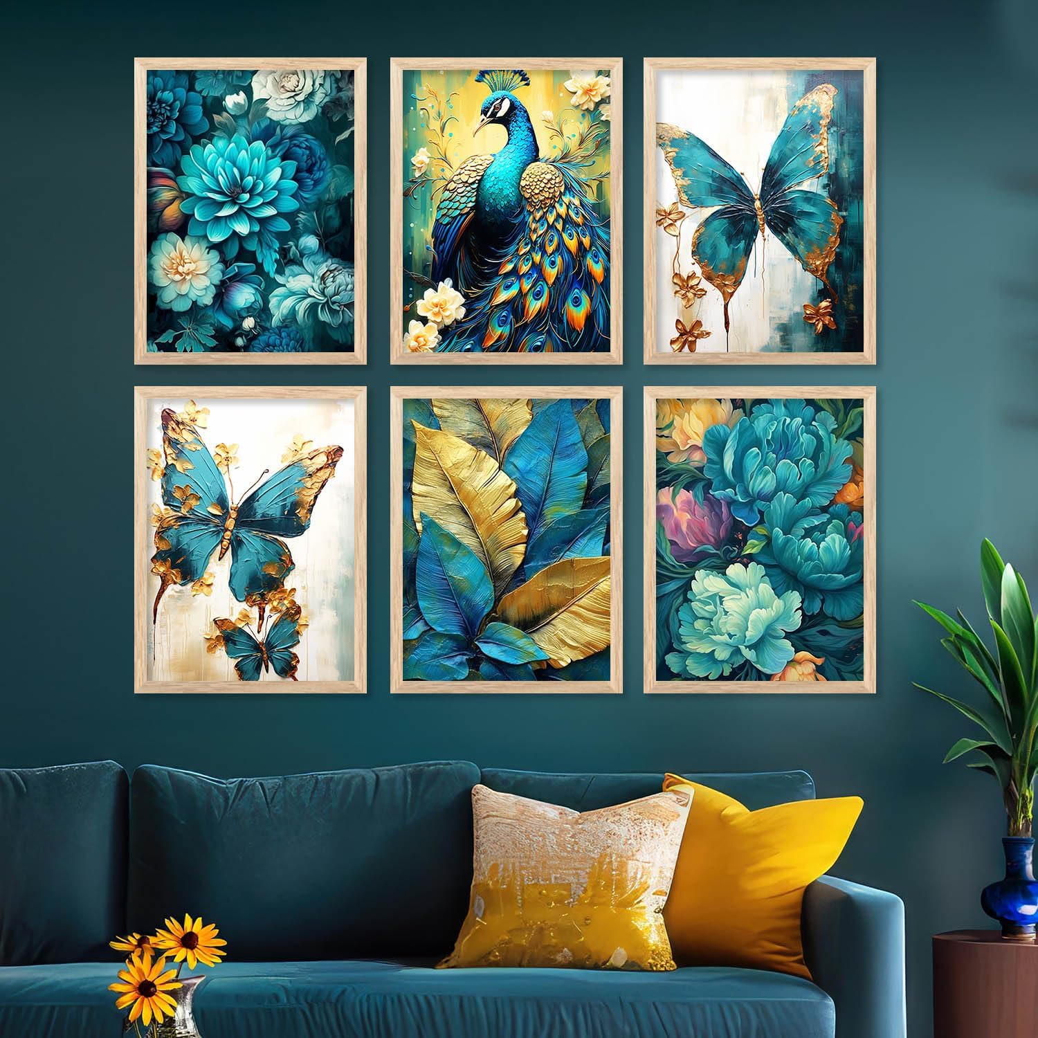 - walllane - Painting for Wall Decoration - Floral Painting for Living Room Bedroom Office Room Decor - Premium Digital Paintings with Frame for Home Decoration - Pack of 6 (10x13 inch, C)