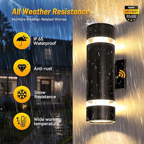 Miniatura 3 de Luces de pared para exteriores del atardecer al amanecer, luces de porche de aluminio para montaje en pared exterior, accesorios de iluminación