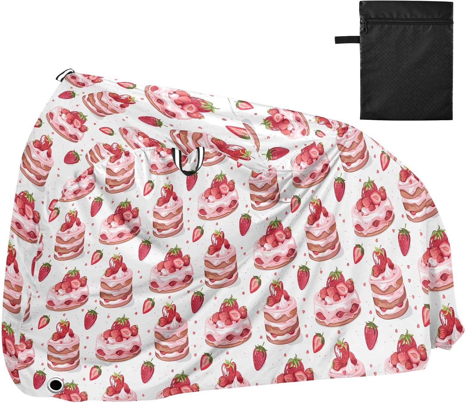 ALAZA Strawberry Cake Hearts Bike Cover Waterproof Outdoor Ebike Bicycle Covers Tarp Protection for 1/2 Bikes, Sun UV Dust Wind Proof