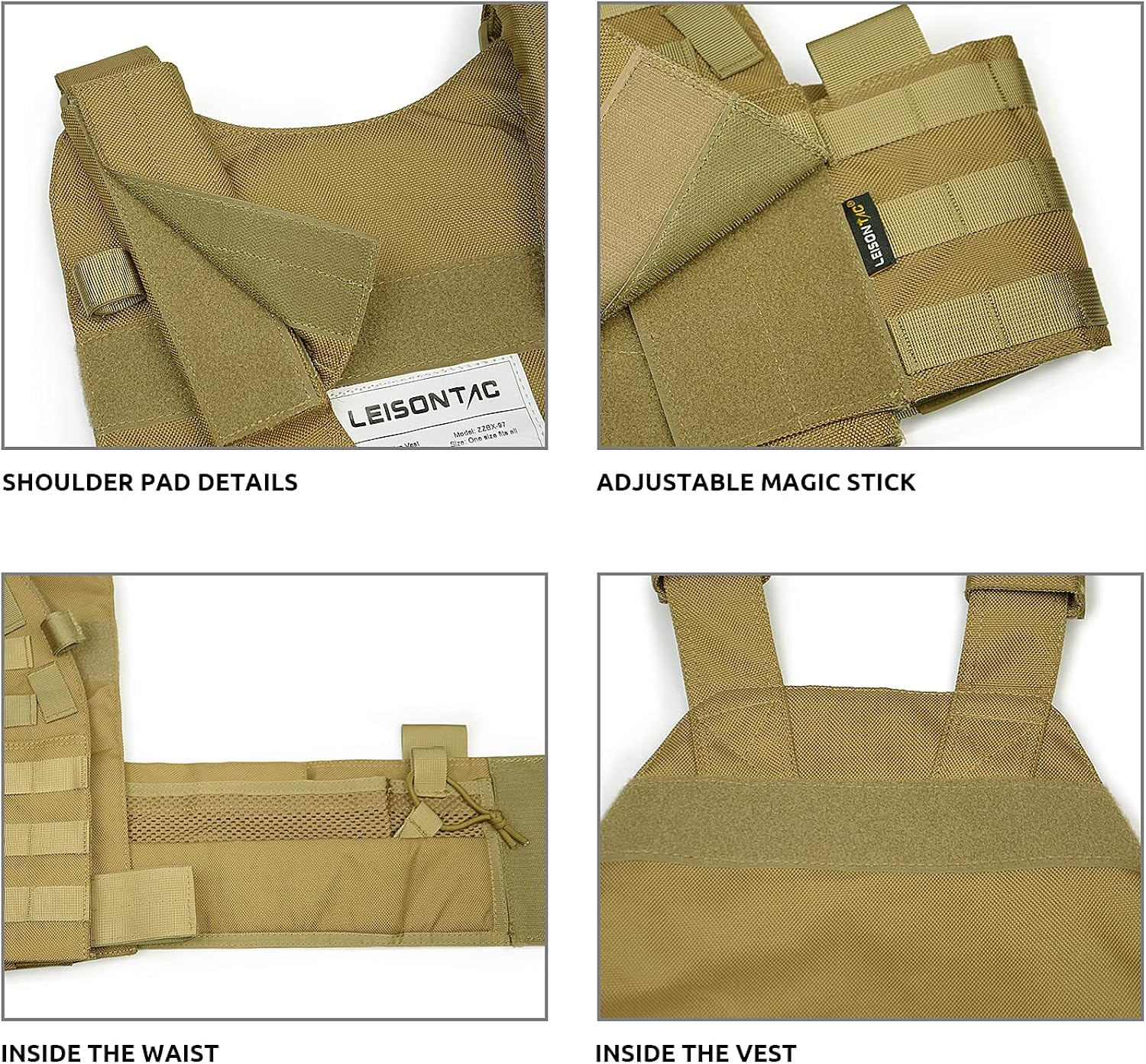 LeisonTac 1000D Waterproof Tactical Molle Vest, Airsoft Modular Vest, Military Vest with Pouches (Coyote Tan) : Sports & Outdoors