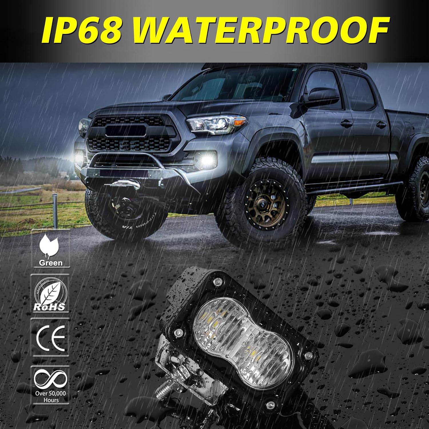 LED Pods, AKD Part 3 Inch Flood CREE LED Off Road Lights 40W Small Driving Light Pods Backup Reverse Lights Fog Pod Light 2 Packs for Truck Pickup Motorcycle UTV ATV SUV Dirt Bike Surron