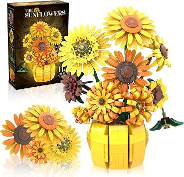 Mavo brix Sunflowers Pot Building Sets for Adults, 14+ | Compatible with Lego Flowers, Art Flores Botanical Collection, Bouquet Plants Kits Gift For Home Decor