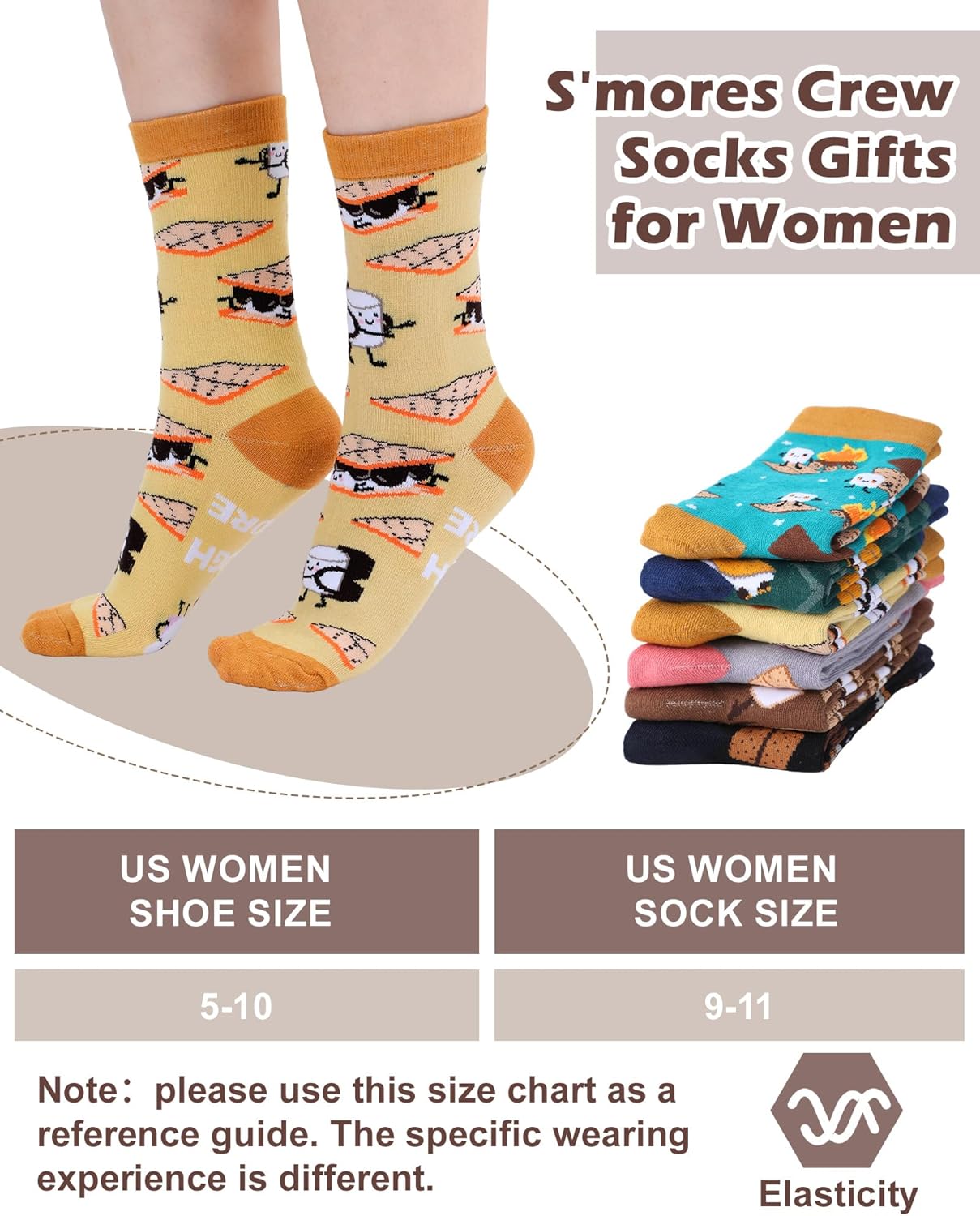 Ramede 6 Pairs S'mores Marshmallow Socks for Women Men Smores Crew Socks with Sweet Cookie Pattern Novelty S'mores Gifts for Birthday Party Favors Hiking and Camping Supplies - Image 4