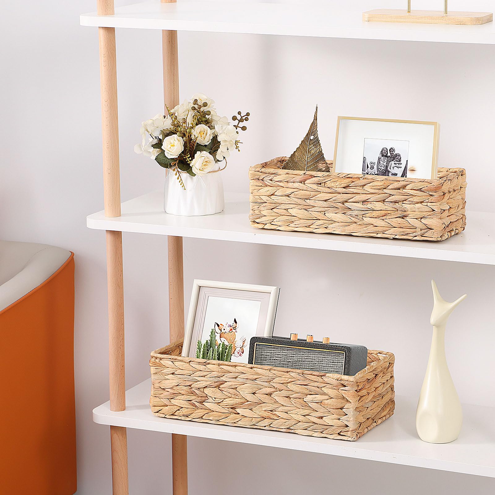 Set di 2 Cestini Portaoggetti Intrecciato, Cestino in Vimini, per Sistemare Vestiti e Riviste, Organizer Armadio, Grande 37×16.5×11 cm, Piccola 33×12.5×10 cm, Giacinto d'Acqua