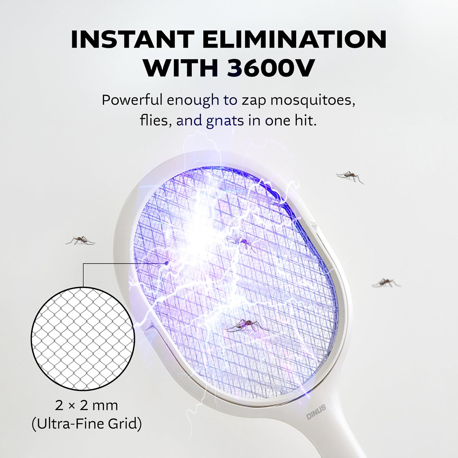Electric Fly Swatter Bug Zapper Racket – Indoor & Outdoor Mosquito Zapper, High-Density Mesh, 3600V Power, 3-Layer Safety Grid Design, Battery Powered Insect Catcher for Flies, Gnats & Fruit Flies
