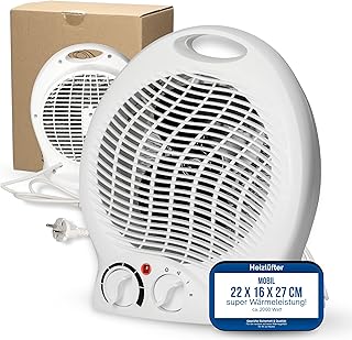 Heizlüfter 'Mobil' 2000W inkl. Ventilator - Standheizköper sehr leise - tragbares Heizgerät mit Thermostat & 4-Stufen-Schalter - energiesparender Fan & Lüfter (Weiß)