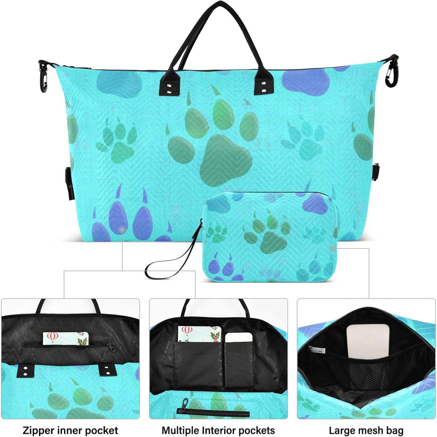 ダッフルバッグ トラベル&amp;コスメポーチ 2個セット、美的 女性用 ラゲッジセット トート 機内持ち込みバッグ かわいい動物の