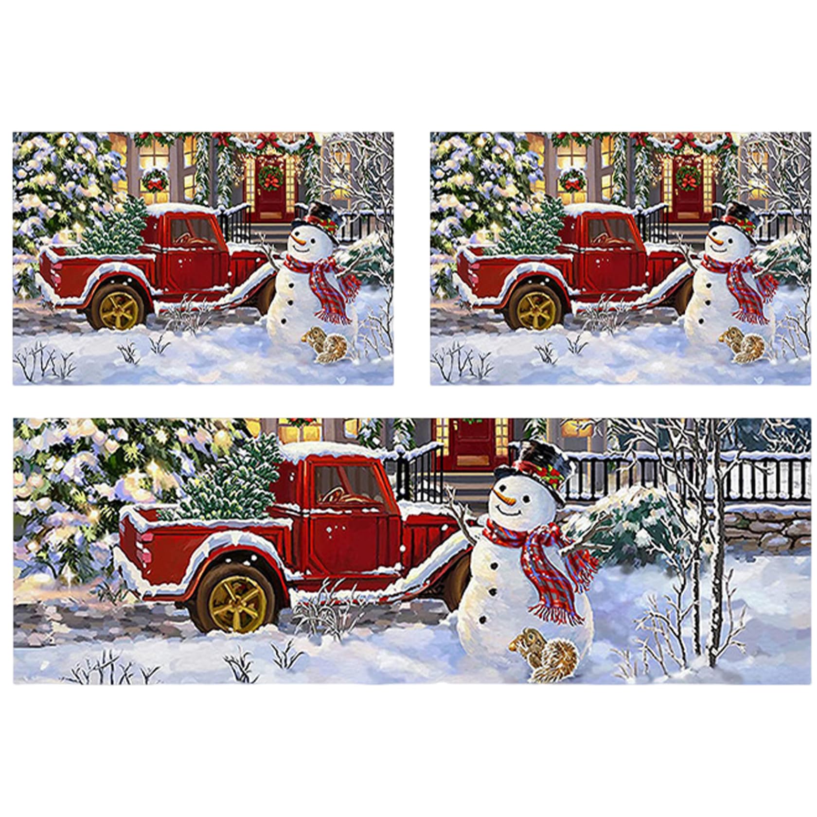 Alfombras de cocina de Navidad juegos de 3 muñecos de nieve y camión rojo Mat de cocina navideña alfombra de Navidad lavable de máquina para lavar la máquina para la cocina, puerta, pasillo, alfombra