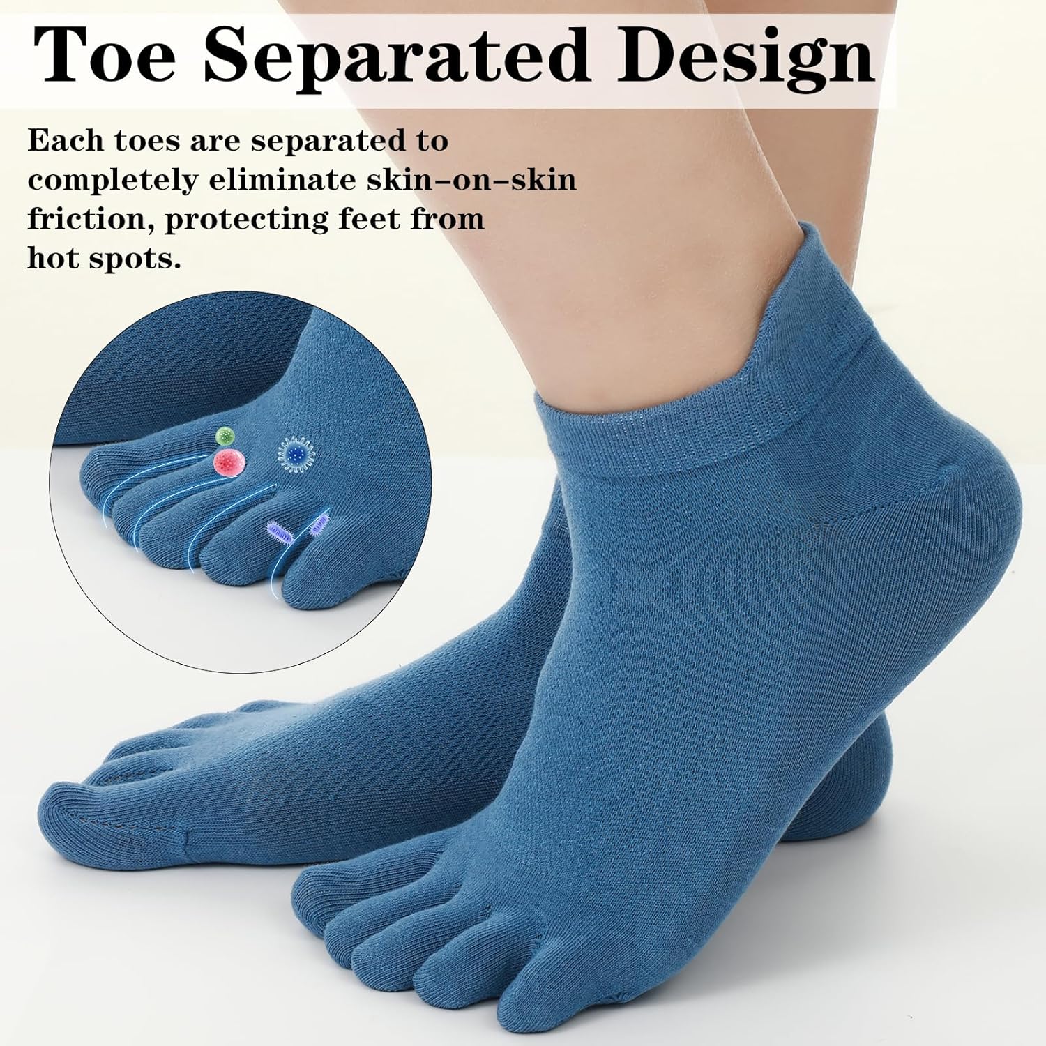 4 Pairs Toe Socks, Toe Shoes for Women Toes Topper Sock Women Barefoot Socks No Show Running Five Finger Stockings Low Cut Athletic 4 Colors Cotton Stockings - Image 4