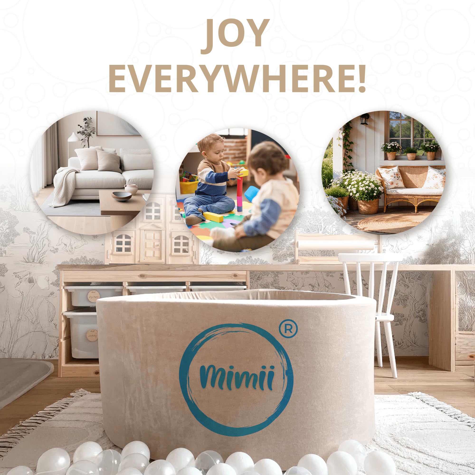 Mimii Bällebad 90x30cm 200 Bälle für Baby - Schaumstoff Bällepool für Kinder - Baby Ballgruben - Spielzeug Abnehmbar und Waschbar - Beige: Bällen Transparent/Hellgolden/Schillernd