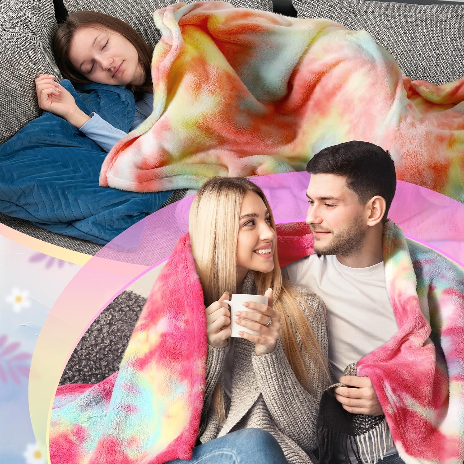 Buryeah 6 Pcs Sleepover Blankets for Girls 40"x60" Tie Dye Fleece Throw Blankets Bulk Flannel Soft Lightweight Aesthetic Plush Room Decor for Sleeping Party Gifts Sofa Couch Travel Bed Decor