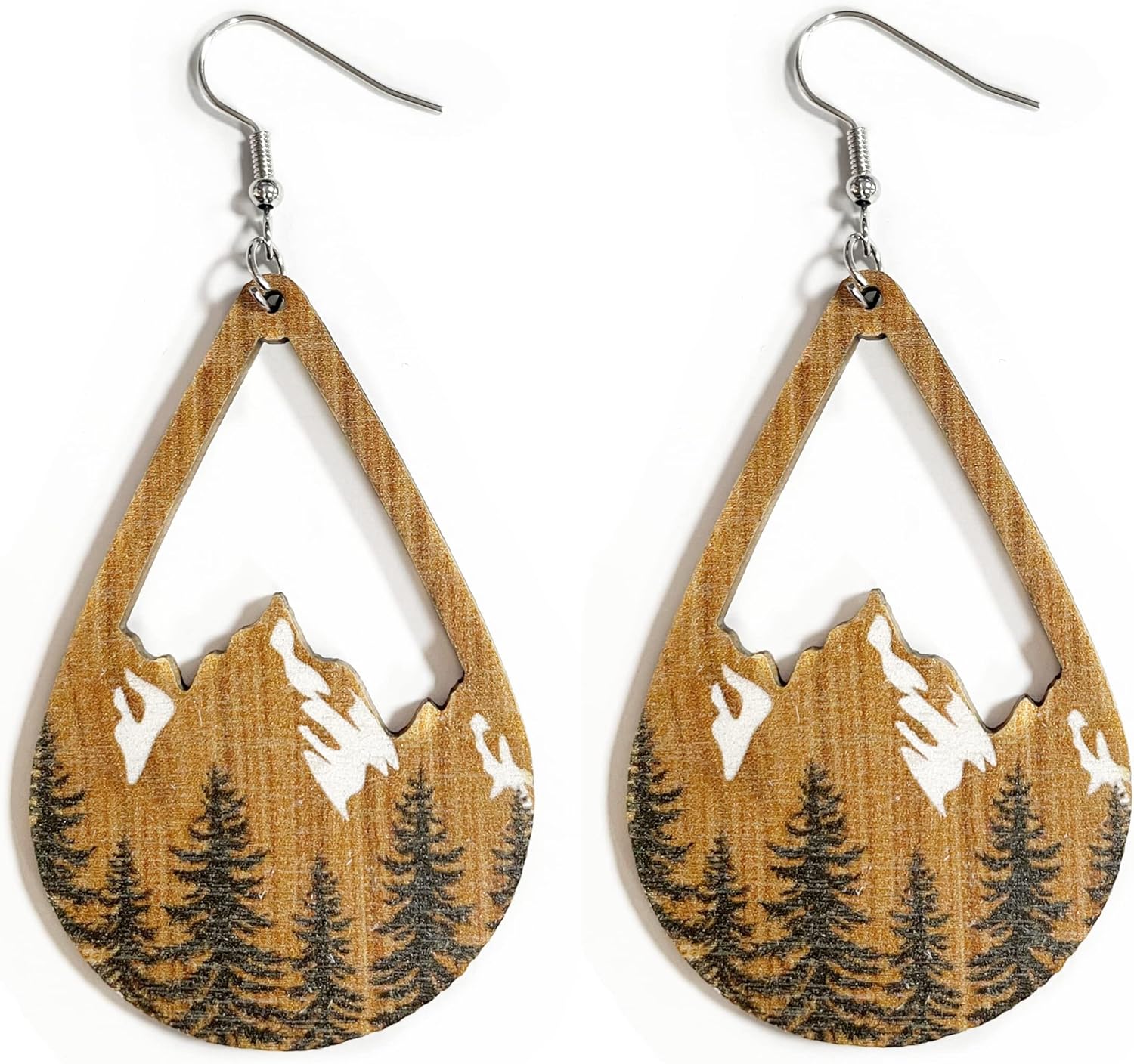 Bohemian Wooden Hollow Mountain Dangle Earrings Lightweight Nature Landscape Painting Drop Earrings for Women Statement Outdoor Enthusiast Jewelry Gifts