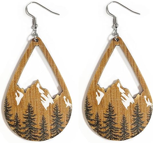 Dangly earrings with mountains and fir trees