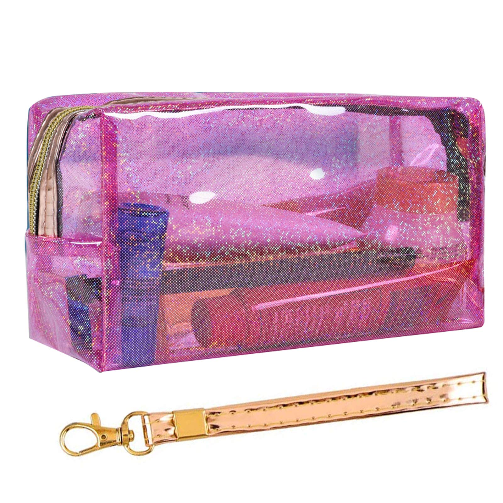 dealcase Clear Cosmetic Bag with Zipper, Holographic Travel Makeup Bag Large Capacity Toiletry Bag for Women - ?Pink x 1?
