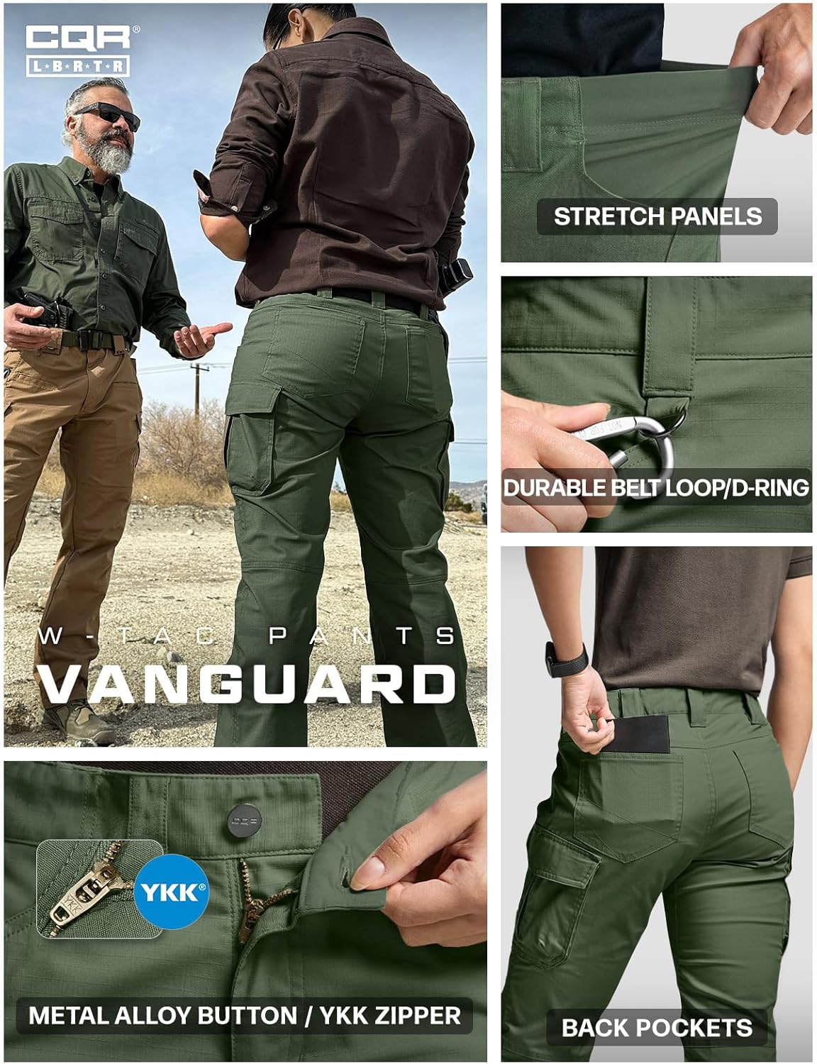 CQR Women's Flex Stretch Tactical Pants, Water Resistant Ripstop Cargo Work Pants with Pockets for Outdoor & Hiking