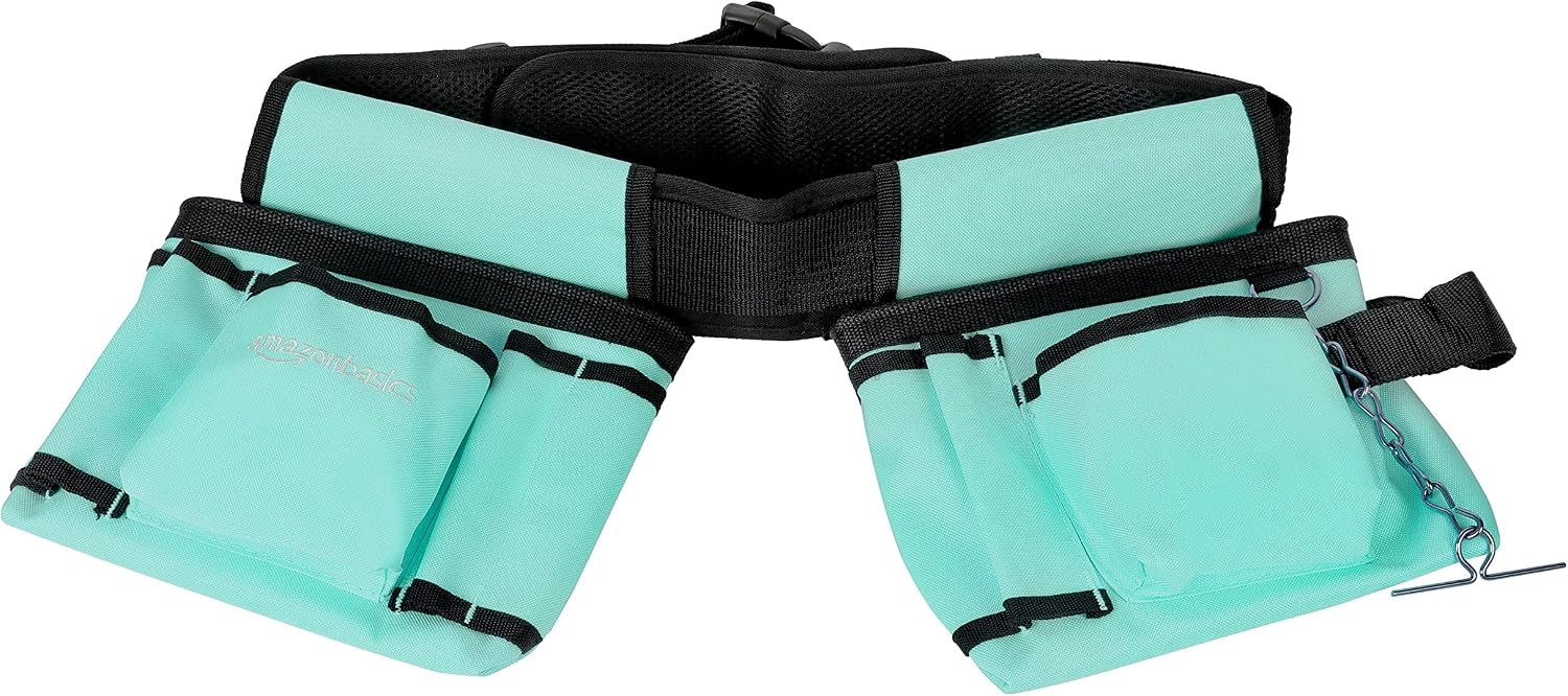 Amazon Basics Tool Belt, Adjustable Waist Strap 22 to 44 inches, Turquoise