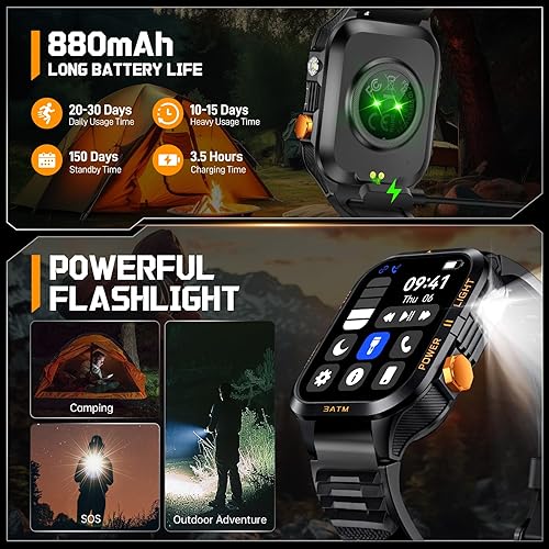 Miniatura 3 de Relojes inteligentes militares para hombres (responder/hacer llamadas) con potente linterna de 1.96 pulgadas HD, reloj inteligente táctico al aire