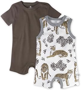 HonestBaby Short Sleeve and Tank Romper 100% Organic Cotton for Infant Baby and Toddler Boys