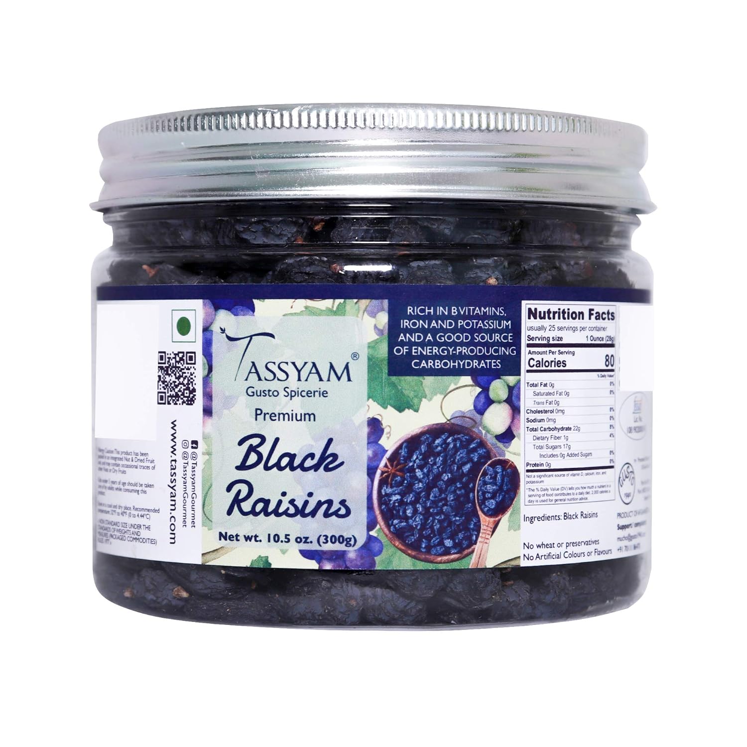 Premium Black Raisins 300gm (10.58 OZ) Jar, Healthy Dry Fruits Luxury Box of Kali Draksh
