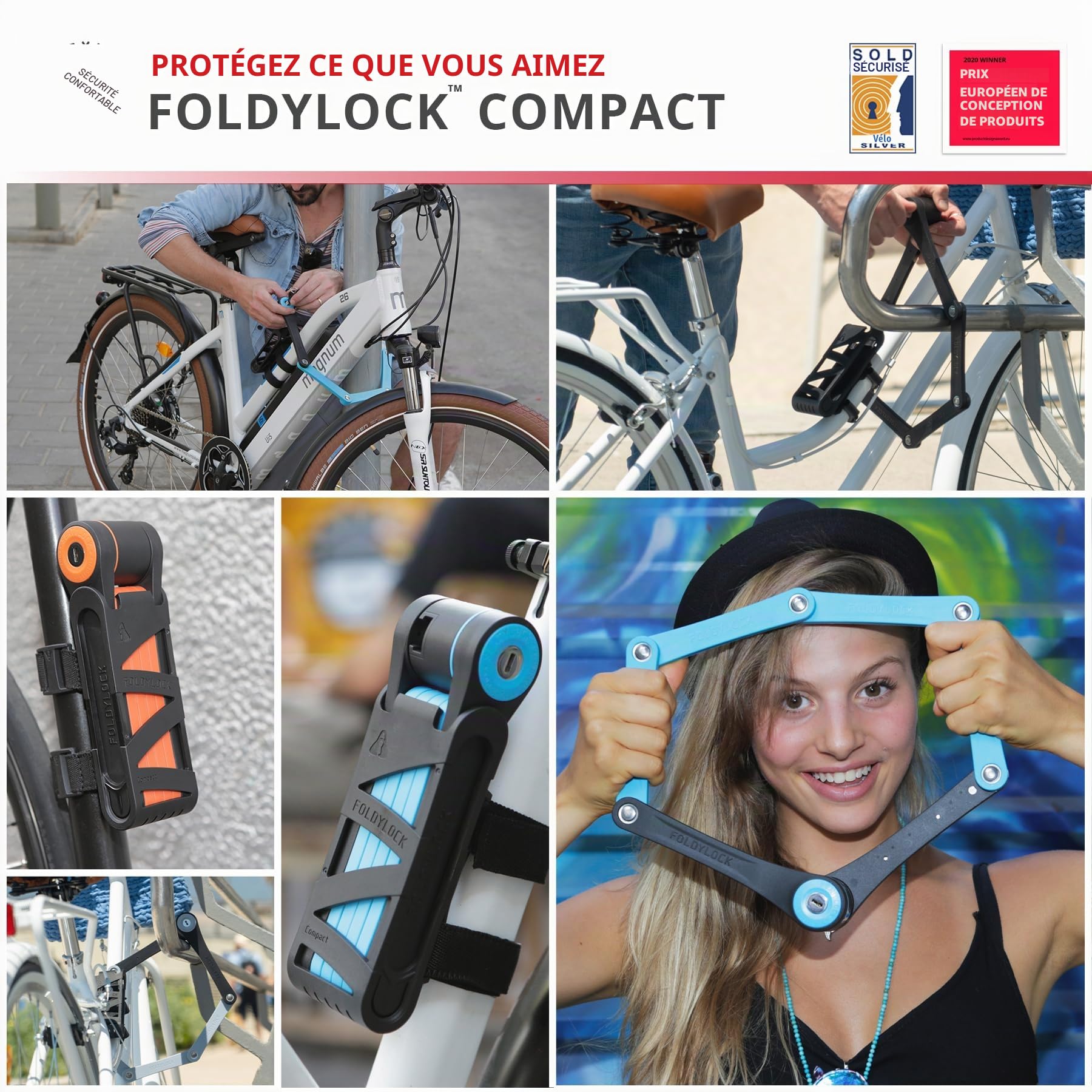 Seatylock FoldyLock Compact Antivol Velo Pliable - Anti Vol Velo Solide Pliable - Antivol Ultra Leger pour Vélo et Trottinette - 3 Ans de Tranquillité d'Esprit - 85 cm