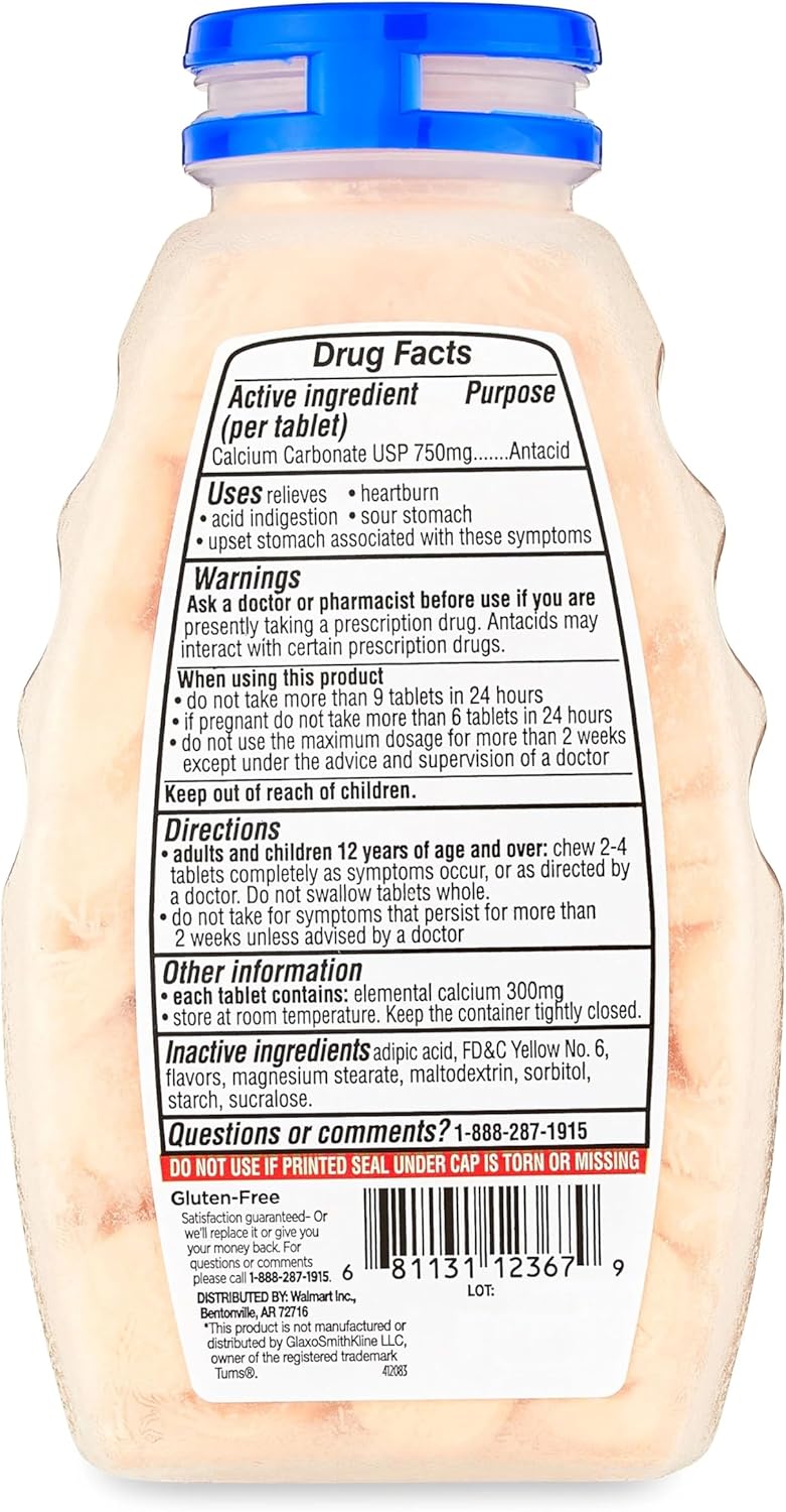 Extra Strength Sugar-Free Antacid Chewable Tablets, Orange Cream, 750 mg, 90 Count (Pack of 3) Total 270 Count