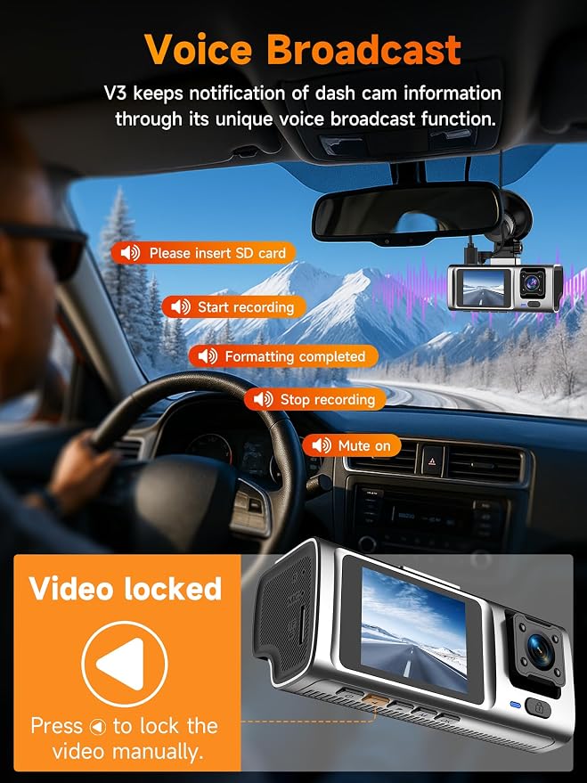 Cámara para carro 3 canales 2.5K WiFi con control APP miniatura 7