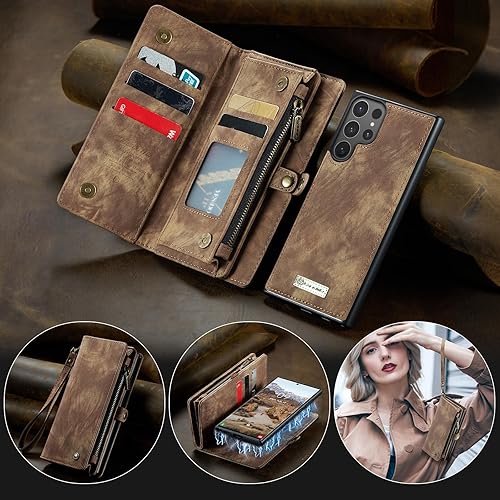 Miniatura 177 de SZHAIYU 2 in 1 Detachable for Samsung Galaxy S23 Ultra Wallet Case with Card Holder, Retro Premium Flip Leather Cover Magnetic Zipper Pocket Phone