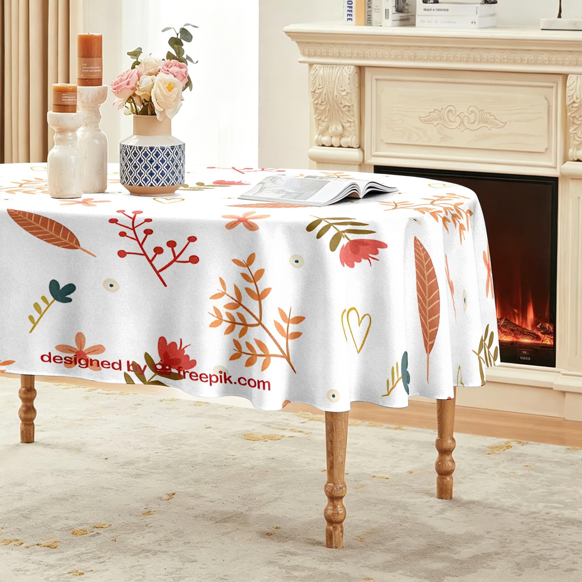 Cartoon Blumen Ovale Tischdecke Abwaschbar 240x140 cm