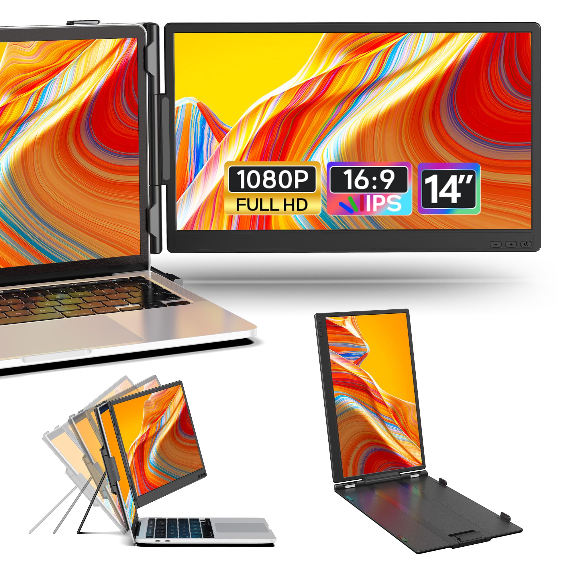 Laptomo デュアルモニター 14インチ モバイルモニター 持ち運 IPSパネル ポータブルデュアルディスプレイ FHD 1080P ノートパソコンモニタ拡張2画面 び軽量、に適用ノートパソコン13-17インチ USB-C/HDMIポート付き、対応 Windows/Mac/Android/Linux