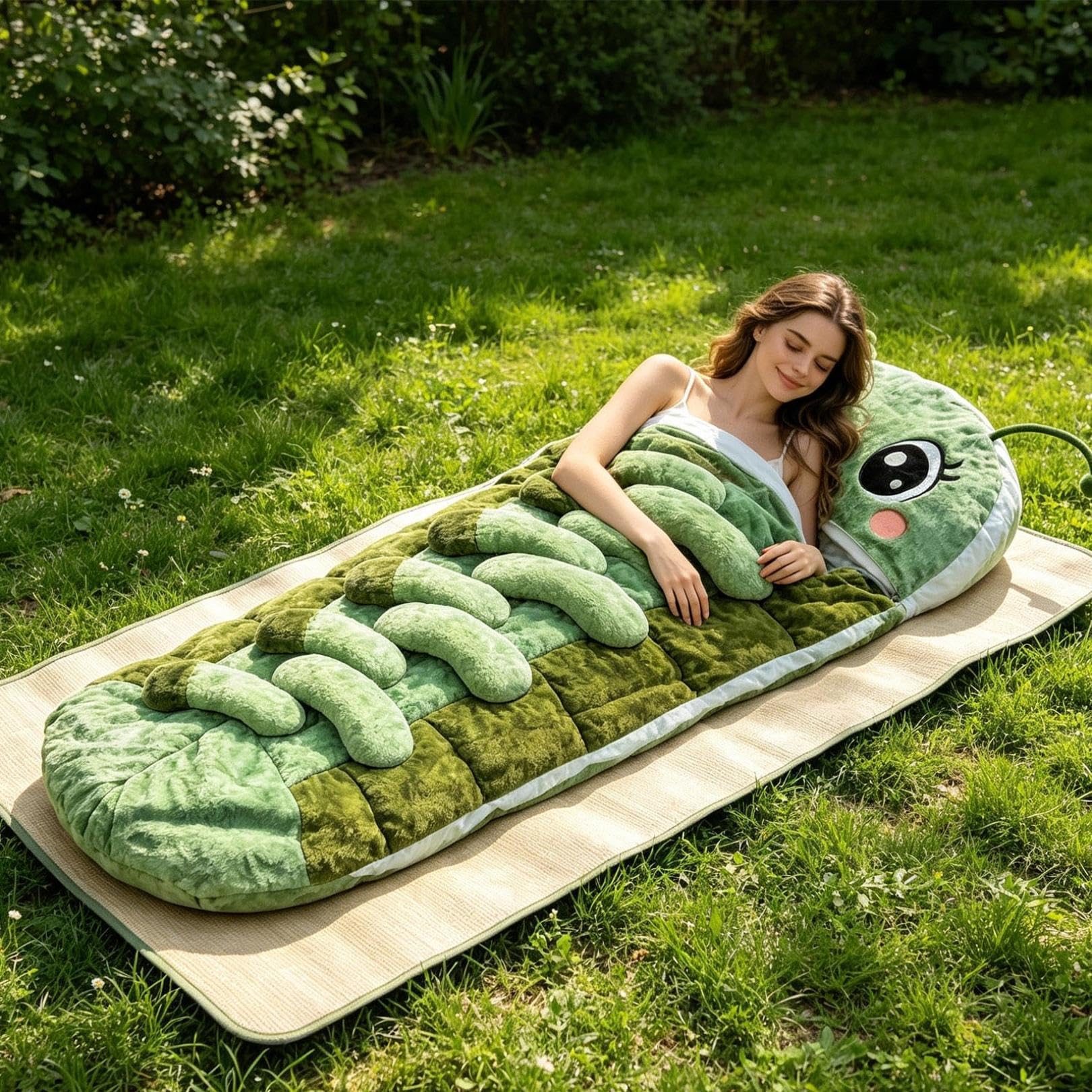 Hugging Caterpillar Schlafsack Plüsch Kokon Ganzkörperliege Indoor Nap Pod Zugkordel Umarmungssystem Lesenest Tierschlafsack Erwachsene
