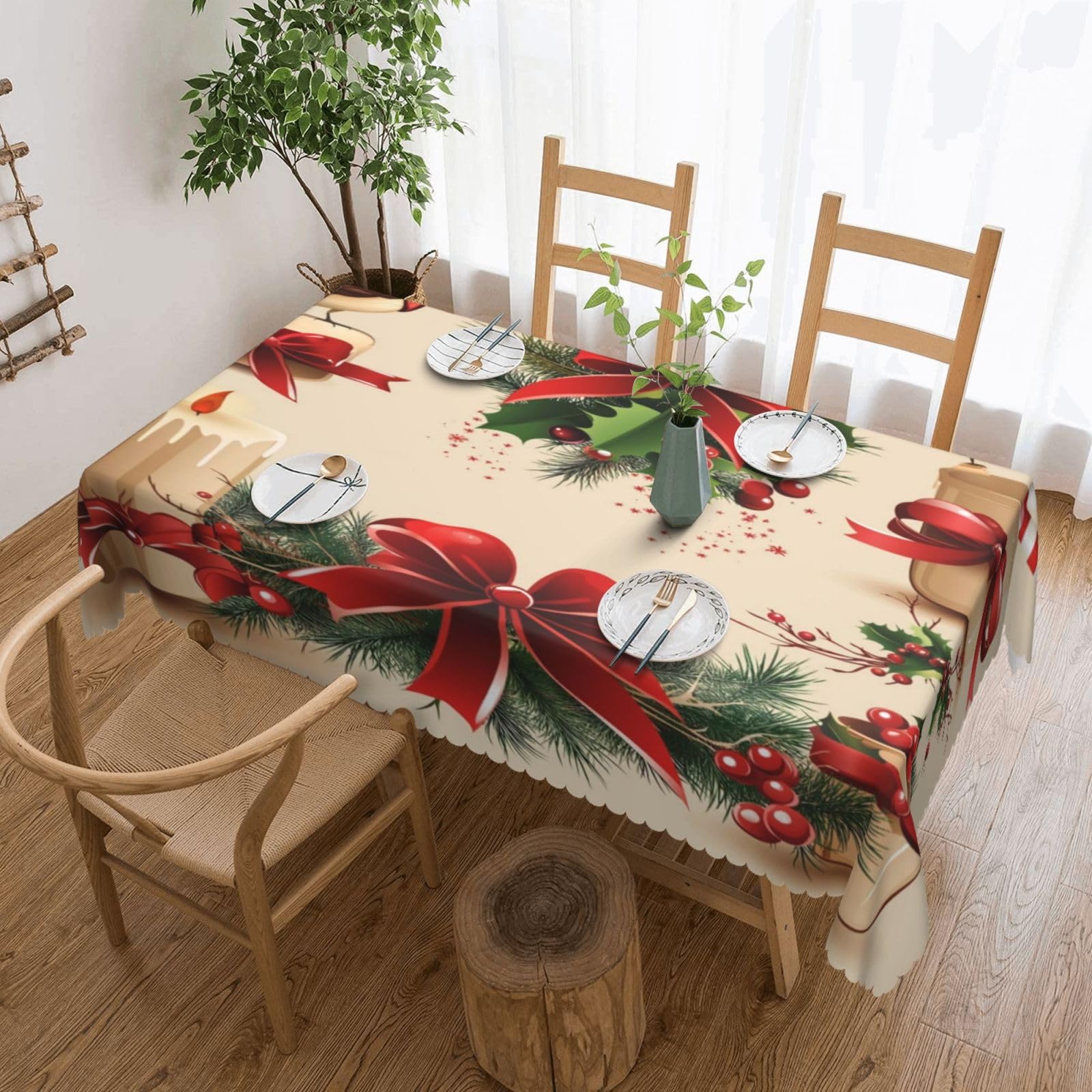 Nappe Noël anti tache 137x183 protège table salle à manger des repas