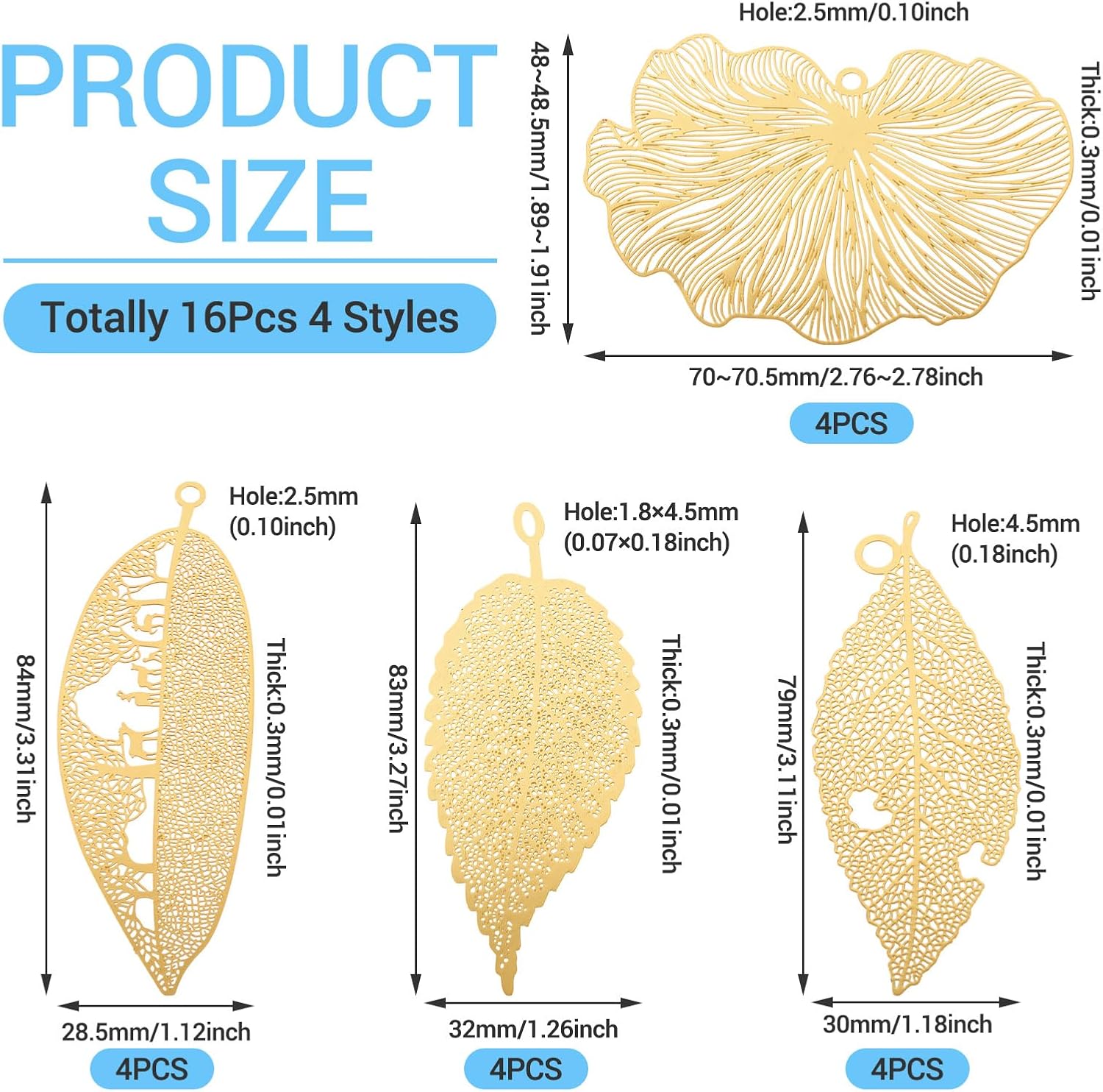 KISSITTY Real 18K Gold Plated Brass Filigree Leaf Flower Animal Charms Bulk Etched Metal Embellishments Light Gold Hollow Filigree Dangle Craft Charms for Bracelets Necklaces Jewelry Making Supplies - Image 5