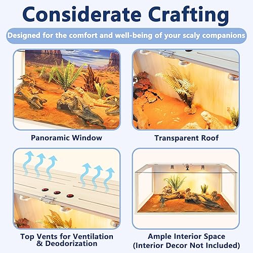 Miniatura 5 de Terrario de reptiles de 37 galones, tanque de dragón barbudo mejorado, tanque de lagarto, lámpara e interruptor integrados, tanque de serpiente, 40