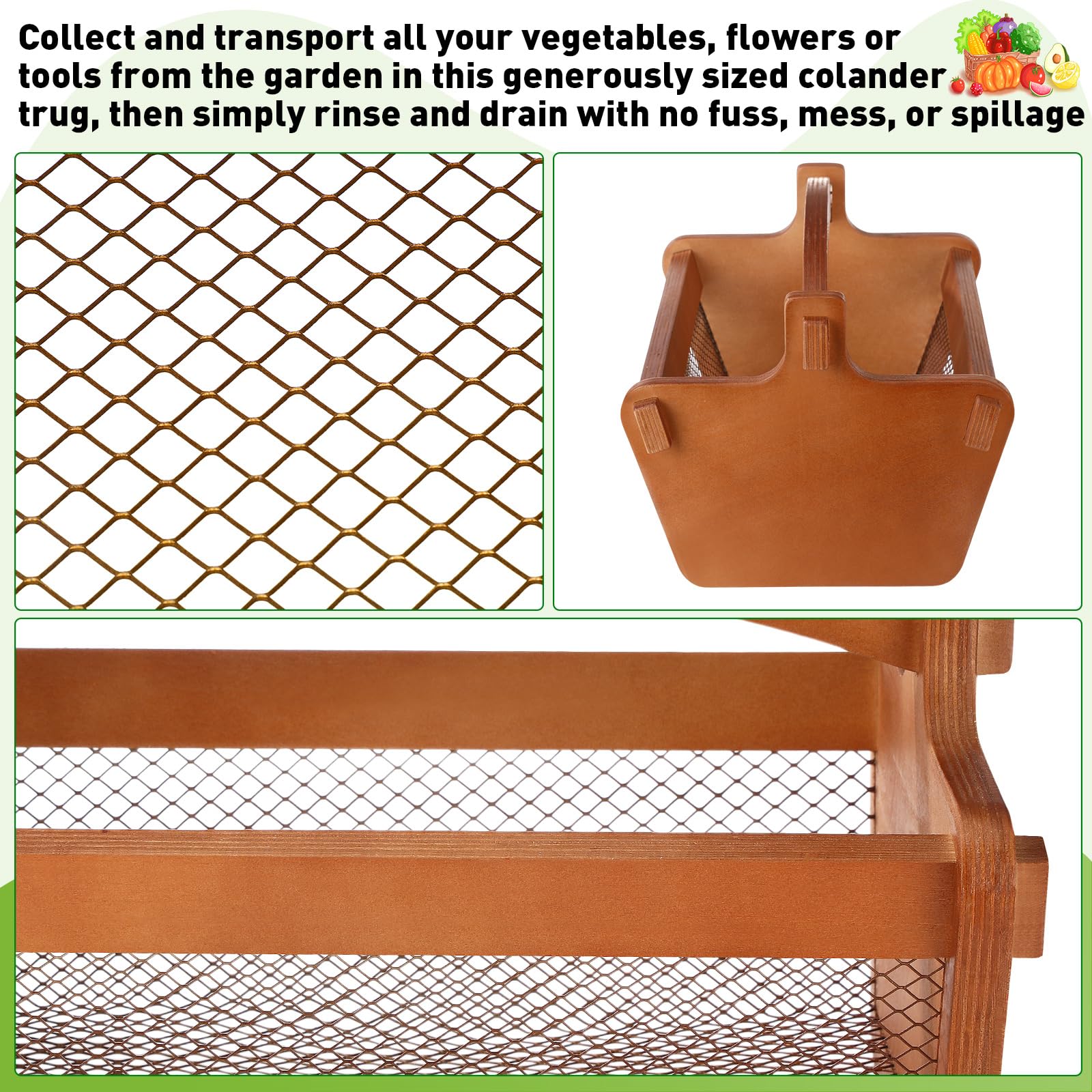 Teenyyou Garten-Erntekorb, Netz-Aufbewahrung mit Griff, vielseitig, für Garten, Obst, Gemüse, Sammelkorb, Gartenbedarf, Gärtner, Geschenk zum Waschen (Braun, Mitte)