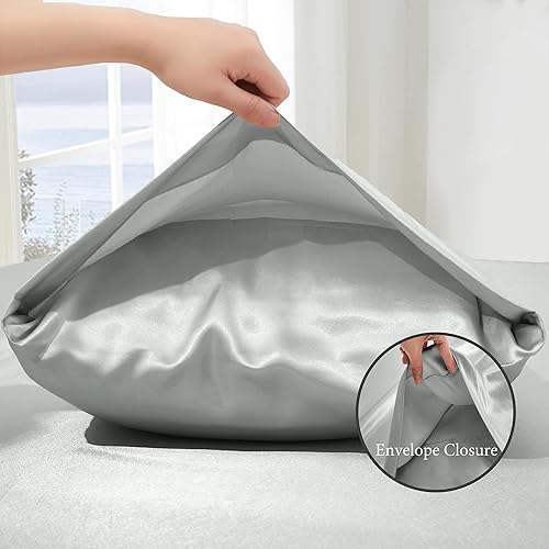 Miniatura 6 de VACVELT Juego de sábanas de satén de 3 piezas, tamaño individual, 15 pulgadas de profundidad, juego de sábanas de satén sedoso de satén suave,