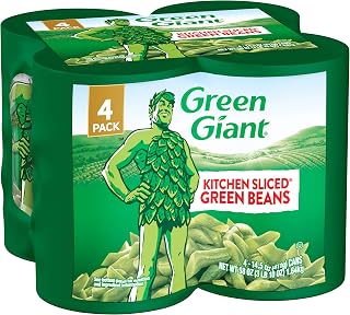 Green Giant Kitchen Sliced Green Beans, 4-Pack 14.5 oz Cans - Tender, Fresh-Picked, Non-GMO, Fat-Free Canned Veggies