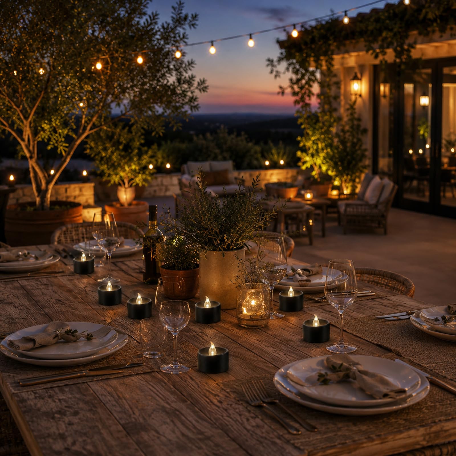 Lumini senza fiamma tremolanti, alimentati a batteria, finti lumini elettrici a LED per candele votive, centrotavola, decorazioni da tavolo, matrimoni, anniversari, Natale (nero, luce bianca