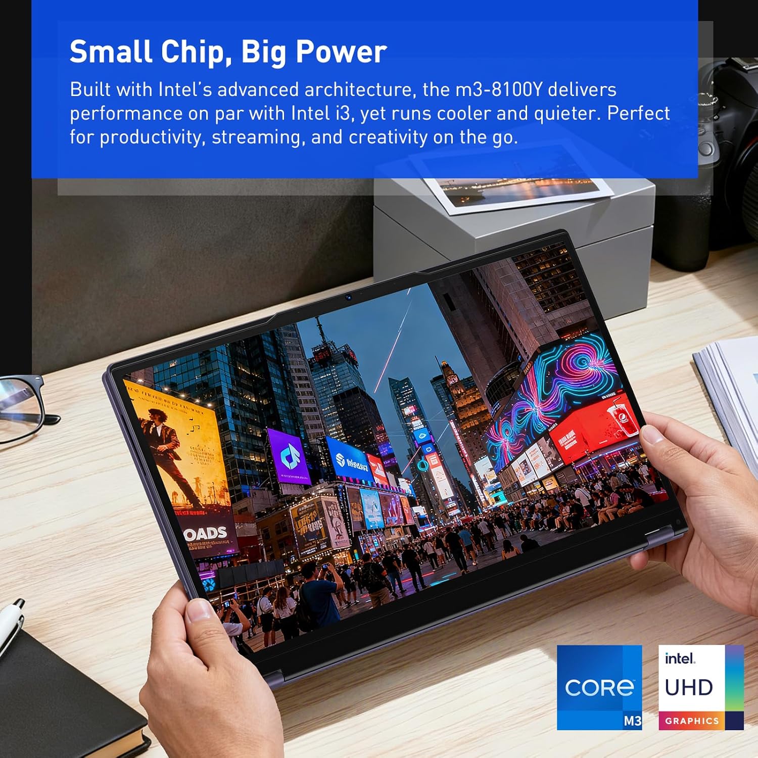 15.6" 2-in-1 Touchscreen Laptop, 360° Flip Convertible, 16GB RAM 512GB SSD Core m3 8100Y, IPS Full HD Display, Wi-Fi 5 BT5.1 Win 11 Pro Lightweight Notebook Computer for Work & Study - Image 3