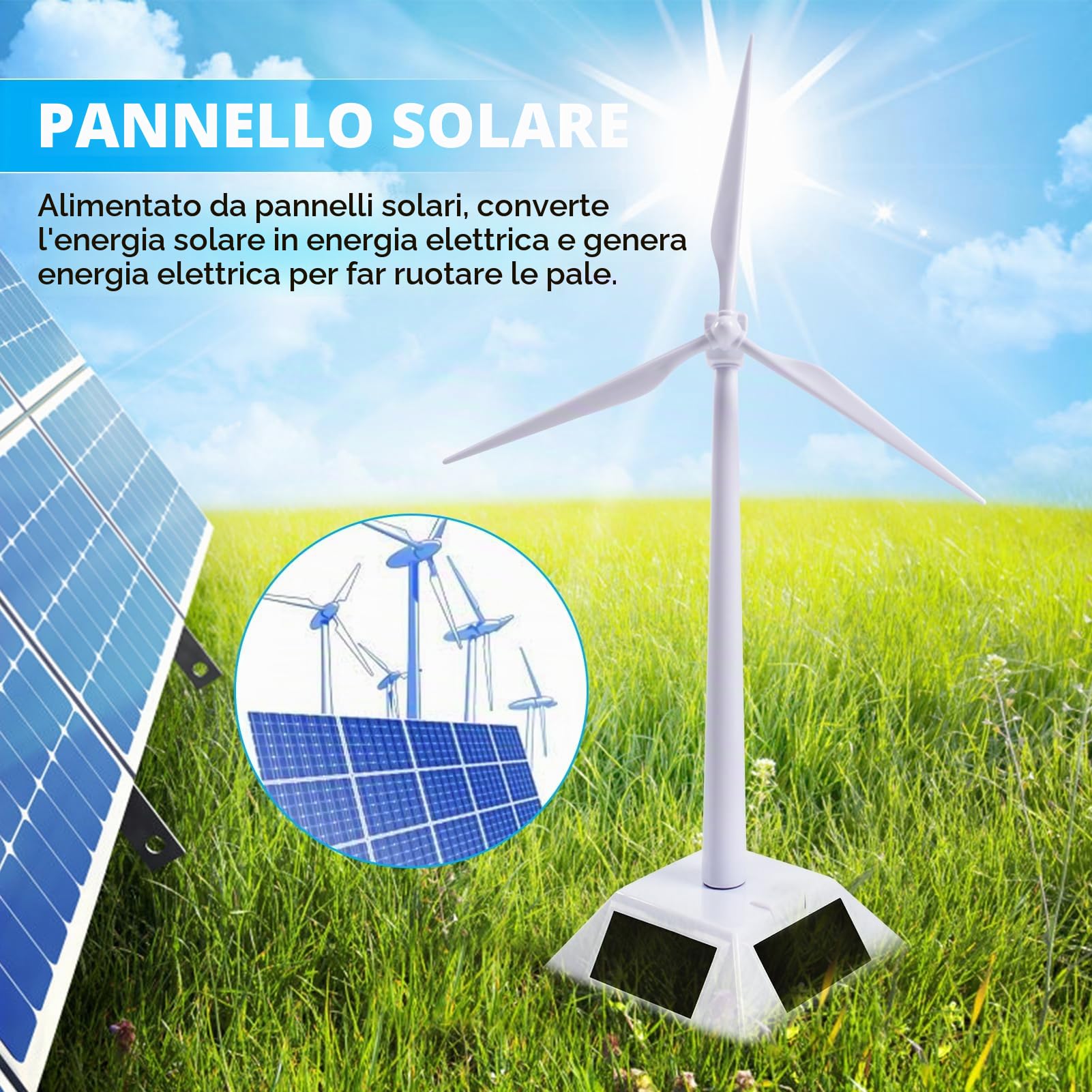 Jadeshay Mulino di Solare Modello Pala Eolica Turbina Eolica Modello di Mulino a Vento Alimentato ad Energia Solare da Tavolo Kit Scientifico Educativo Bianco
