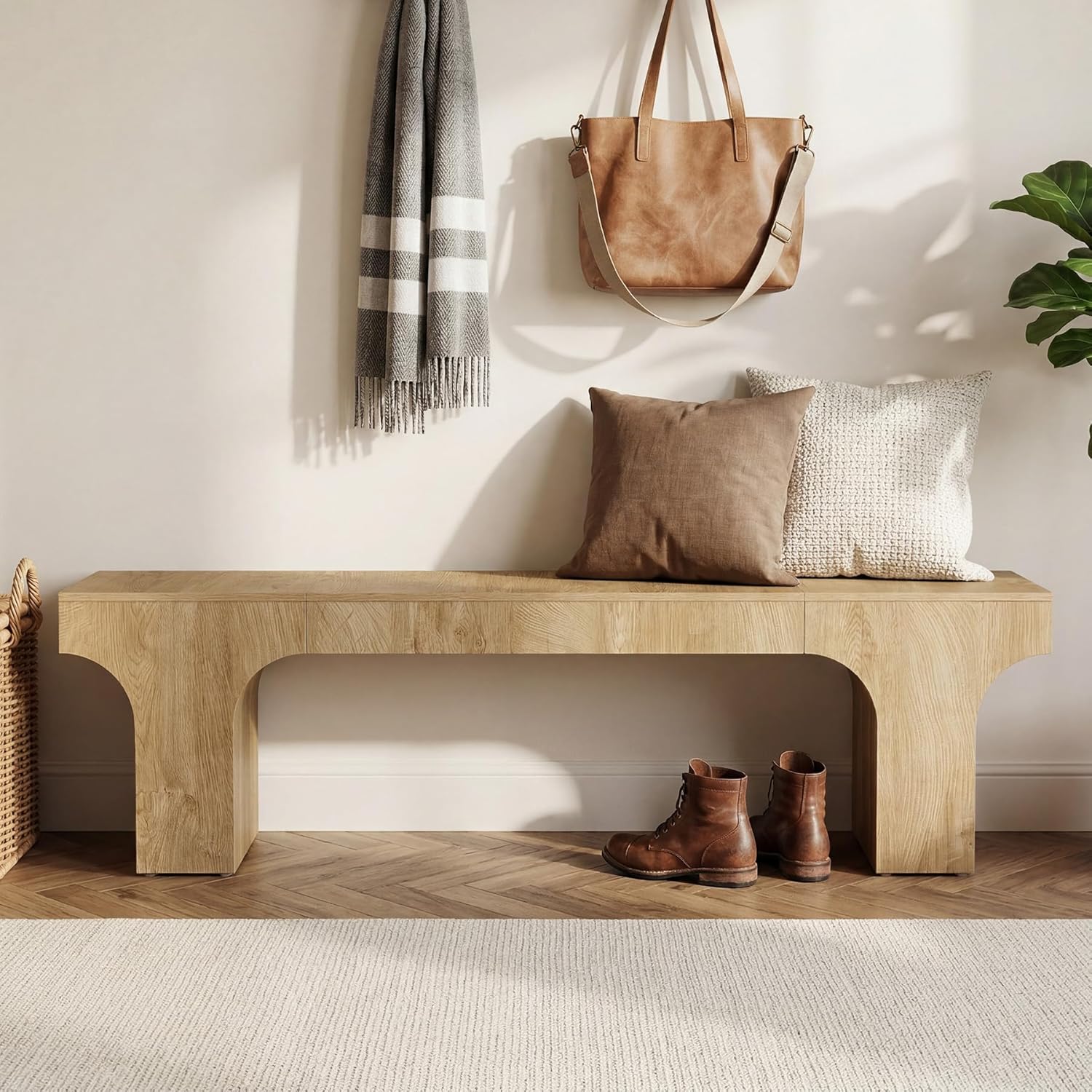 LITTLE TREE 63" Dining Bench, Long Wood Bench for Dining Table, Farmhouse Entryway Bench for Hallway, Living Room, End of Bed, Kitchen