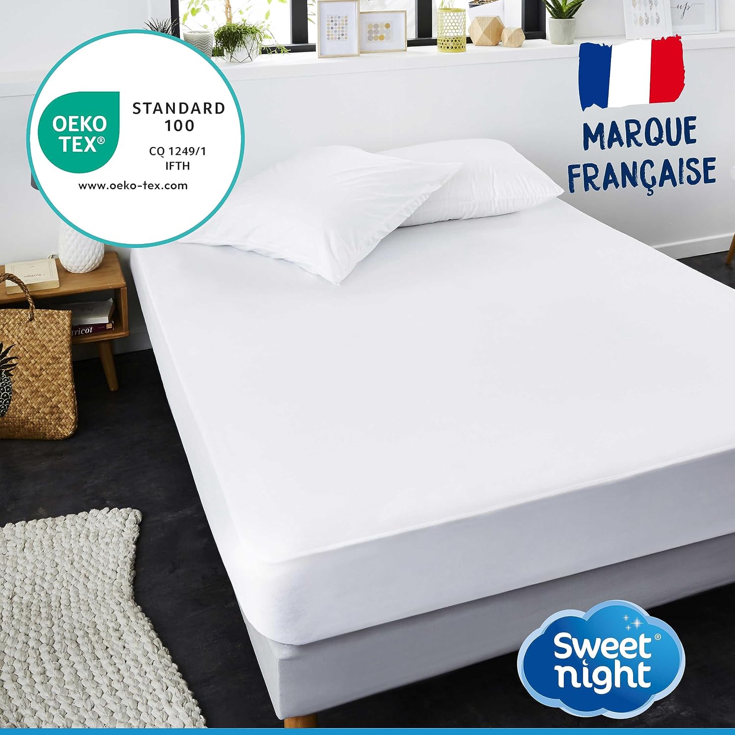 SWEET NIGHT - Mattress Protector - Mattress Protector 150 x 200 cm - Waterproof, Breathable & Quiet - Fitted Sheet Shape 27 cm - Machine Washable 90°C - Oeko-Tex Certified