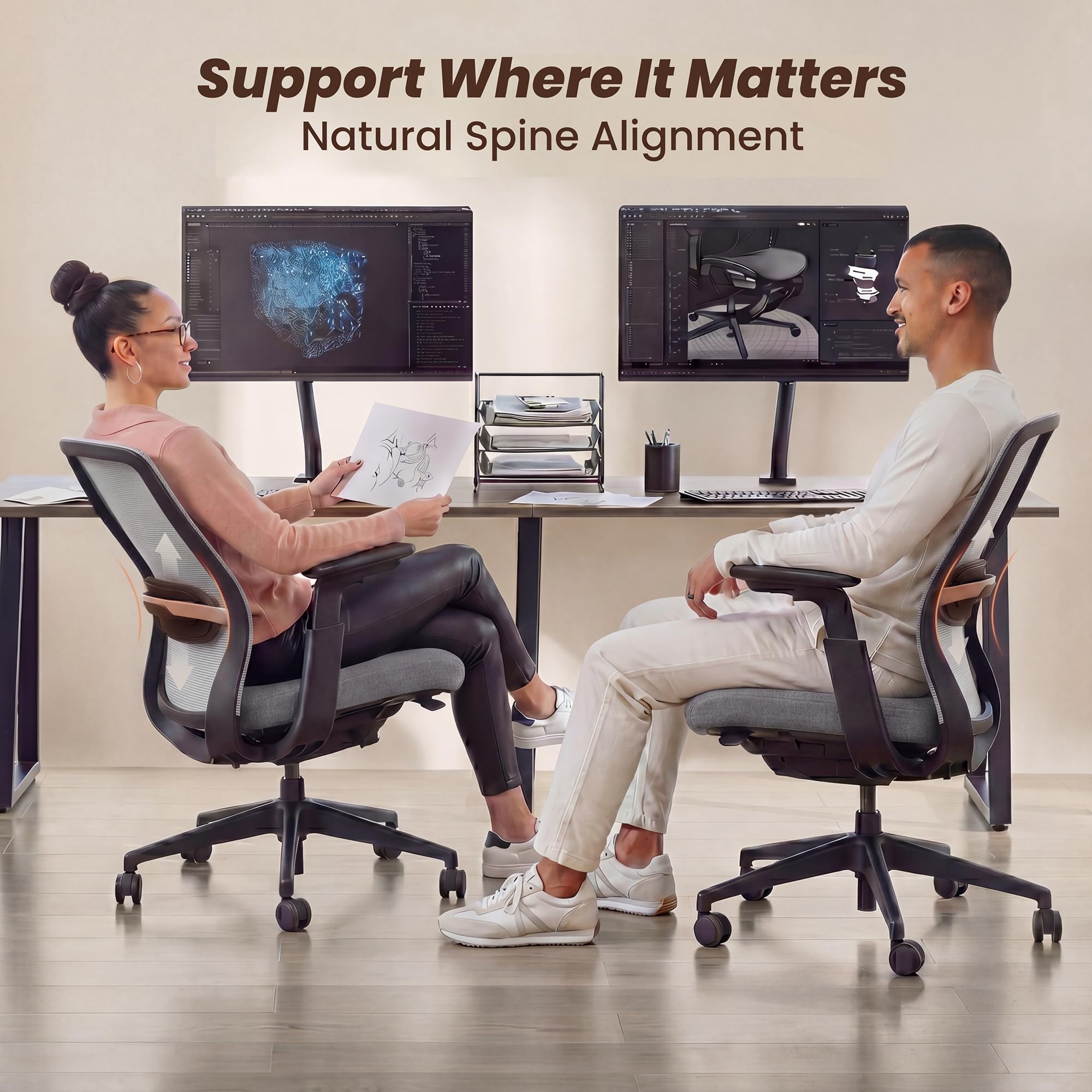 COLAMY Office Chair for Long Hours, Easy Wire-Control Desk Chair with Sliding Seat Depth & Thick Padded Lumbar Support, Heavy Duty 300 LBS High Back Mesh Computer Chair for Home Workstation,Grey - 5